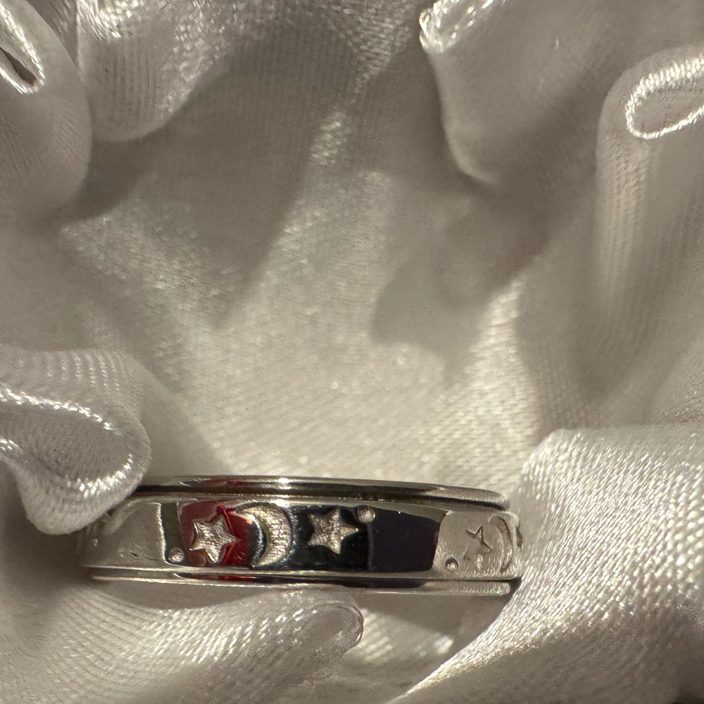 New Moon & Stars Sterling Silver Spinner Ring Men Women Size 11 Soothe Anxiety